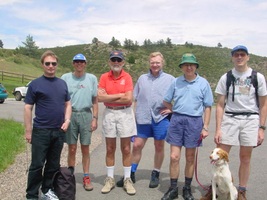 Stig Larsson, Simon Tavener, Herb Keller, Alastair Spence, Ridgway Scott, and Don Estep hiking in the Rocky Mountains outside of Fort Collins, Colorado, May 2001. The occasion was the meeting Preservation of Stability under Discretization held at Colorado State University organised by Simon Tavener and Don Estep.