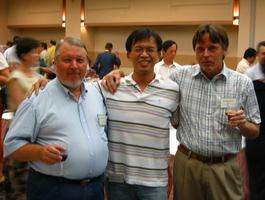 Andre Vanderbauwhede (Ghent University), Kuo-Chang Chen (National Tsing Hua University, Taiwan) and Sebius at a conference in Kyoto, July 2006.