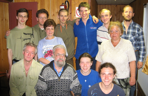 Yulij with his wife Helen (standing on the right), his students and relatives at the 10th Summer School held in Solovki, 2007