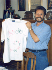 Freddy with the `Finite bicyclicity shirt' that he received as a thank-you from the students on the 1992 spring course on dynamical systems that he organised in Hasselt