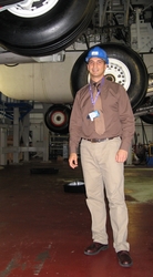 Etienne at the A380 landing gear test rig; photograph by Hinke Osinga